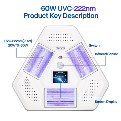 Đèn Excimer 60W UVC đã hoàn thành 222nm với giá đỡ tam giác Loại bỏ bộ điều khiển